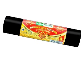 Мешки для мусора 120 л, с завязками, черные, в рулоне 10 шт., ПНД, 15 мкм, 800х750 мм, VIP, Z12010black в Москве