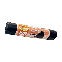 Мешки для мусора 120 л, с завязками, черные, в рулоне 10 шт., ПНД, 16 мкм, 1100х700 мм, Крепак, 4607075710320 в Москве