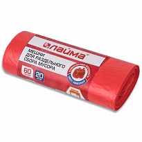 Мешки для мусора 60 л, красный, в рулоне 20 шт., ПНД, 10 мкм, 680х580 мм, LAIMA, 606702 в Москве