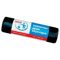 Мешки для мусора 160 л, черные, в рулоне 20 шт., ПВД, 30 мкм, 1200х870 мм, PACLAN Professional, 604082 в Москве