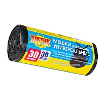 Мешки для мусора 30 л, черные, в рулоне 30 шт., ПНД, 9 мкм, 600х500 мм, Крепак, 4607075710108 в Москве
