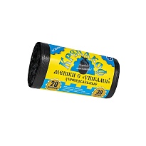 Мешки для мусора 20 л, с ушками, черные, в рулоне 30 шт., ПНД, 10 мкм, 550х440 мм, Крепакоф, 4607075710405 в Москве