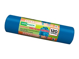 Мешки для мусора 120 л, синие, в рулоне 10 шт., ПНД, 14 мкм, 1100х700 мм, EXTRA, ex1201802 в Москве