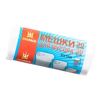 Мешки для мусора 30 л, белые, в рулоне 30 шт., ПНД, 5 мкм, 560х480 мм, Эконом, МЭ2585 (МНЭ 30-30б) в Москве
