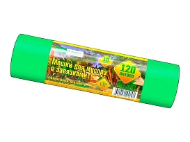Мешки для мусора 120 л, с завязками, зеленые, в рулоне 10 шт., ПНД, 15 мкм, 800х750 мм, VIP, Z12010green в Москве