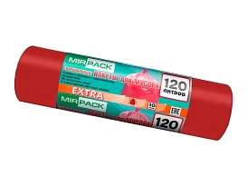 Мешки для мусора 120 л, красные, в рулоне 10 шт., ПНД, 14 мкм, 1100х700 мм, EXTRA, ex1201805 в Москве