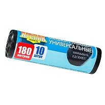 Мешки для мусора 180 л, с ушками, черные, в рулоне 10 шт., ПНД, 20 мкм, 1150х800 мм, Крепак, 4607075710498 в Москве