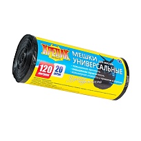 Мешки для мусора 120 л, черные, в рулоне 20 шт., ПНД, 15 мкм, 1100х700 мм, Крепак, 4607075710207 в Москве