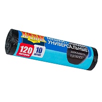 Мешки для мусора 120 л, с ушками, черные, в рулоне 10 шт., ПНД, 15 мкм, 1100х700 мм, Крепак, 4607075710474 в Москве