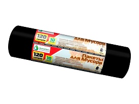 Мешки для мусора 120 л, черные, в рулоне 10 шт., ПНД, 12 мкм, 1100х700 мм, MIRPACK Classik, 1201011 в Москве