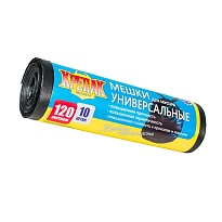 Мешки для мусора 120 л, черные, в рулоне 10 шт., ПНД, 15 мкм, 1100х700 мм, Крепак, 4607075710214 в Москве