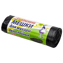 Мешки для мусора 160 л, черные, в рулоне 10 шт., ПВД, 23 мкм, 1200х900 мм, Любаша, 607681 в Москве