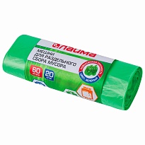 Мешки для мусора 60 л, зеленые, в рулоне 20 шт., ПНД, 10 мкм, 680х580 мм, LAIMA, 606704 в Москве