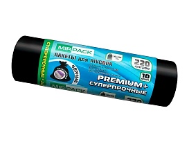 Мешки для мусора 220 л, черные, в рулоне 10 шт., ПВД, 45 мкм, 1250х930 мм, PREMIUM+, 2201068 в Москве