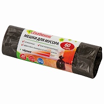 Мешки для мусора 60 л, черные, в рулоне 20 шт., ПНД, 5 мкм, 650х570 мм, Любаша, 605331 в Москве