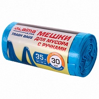 Мешки для мусора 35 л, с ручками, синие, в рулоне 30 шт., ПНД, 9 мкм, 540х500 мм, LAIMA ULTRA, 607683 в Москве