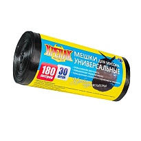 Мешки для мусора 180 л, черные, в рулоне 30 шт., ПНД, 20 мкм, 1150х800 мм, Крепак, 4607075710139 в Москве