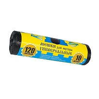 Мешки для мусора 120 л, с ушками, черные, в рулоне 10 шт., ПНД, 13 мкм, 1050х680 мм, Крепакоф, 4607075710252 в Москве