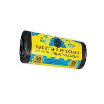 Мешки для мусора 30 л, с ручками, черные, в рулоне 30 шт., ПНД, 9 мкм, 620х480 мм, Крепакоф, 4607075710665 в Москве