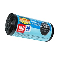 Мешки для мусора 180 л, с ушками, черные, в рулоне 30 шт., ПНД, 20 мкм, 1150х800 мм, Крепак, 4607075710399 в Москве