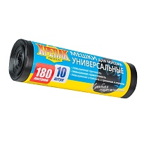 Мешки для мусора 180 л, черные, в рулоне 10 шт., ПНД, 20 мкм, 1150х800 мм, Крепак, 4607075710481 в Москве