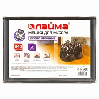 Мешки для мусора 240 л, черные, в пачке 5 шт., ПВД 60 мкм, 1400х900 мм, LAIMA, 601394 в Москве