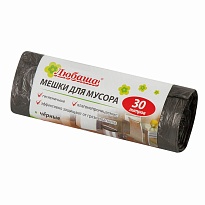 Мешки для мусора 30 л, черные, в рулоне 20 шт., ПНД, 5 мкм, 550х470 мм, Любаша эконом, 605329 в Москве