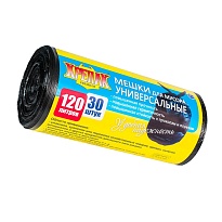 Мешки для мусора 120 л, черные, в рулоне 30 шт., ПНД, 15 мкм, 1100х700 мм, Крепак, 4607075710122 в Москве