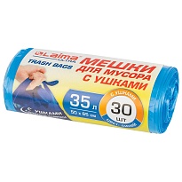 Мешки для мусора 35 л, с ушками, синие, в рулоне 30 шт., ПНД, 11 мкм, 650х500 мм, LAIMA ULTRA, 607684 в Москве