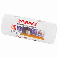 Мешки для мусора 60 л, белые, в рулоне 20 шт., ПНД, 7 мкм, 680х580 мм, LAIMA, 605539 в Москве