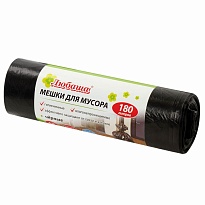 Мешки для мусора 180 л, черные, в рулоне 10 шт., ПВД, 24 мкм, 1060х800 мм, Любаша, 605336 в Москве