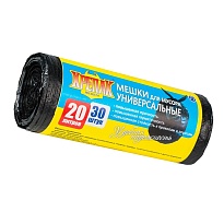 Мешки для мусора 20 л, черные, в рулоне 30 шт., ПНД, 10 мкм, 550х440 мм, Крепак, 4607075710092 в Москве