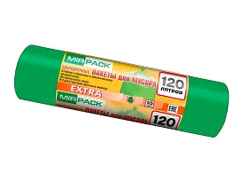 Мешки для мусора 120 л, зеленые, в рулоне 10 шт., ПНД, 14 мкм, 1100х700 мм, EXTRA, ex1201804 в Москве